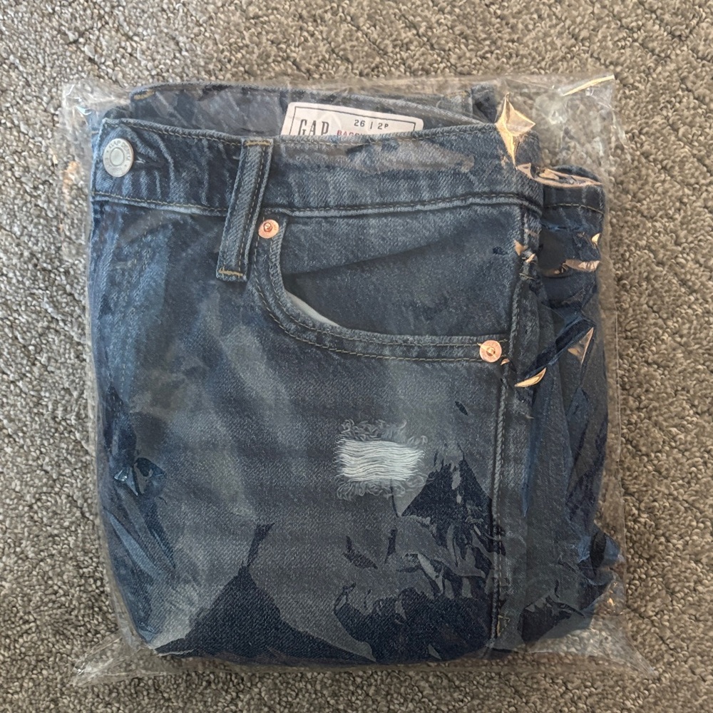 GAP | Baggy Mid-Rise Blue Wide-Leg Distressed Jeans | Size 26/2P - Picture 6 of 10